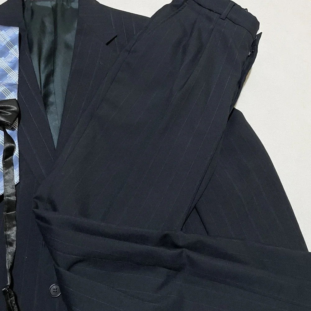 John Weitz‎ 2 Piece Mens Size 40R Blazer Pinstripe Navy Suit 32 X 31 Pants Wool